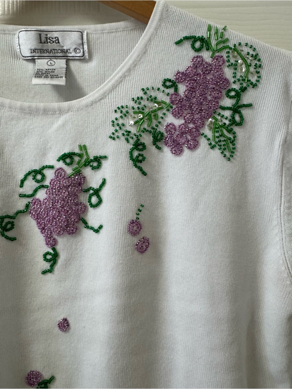 Lisa International White Short-Sleeve Tee with Purple & Green Embroidery - Picture 6 of 13